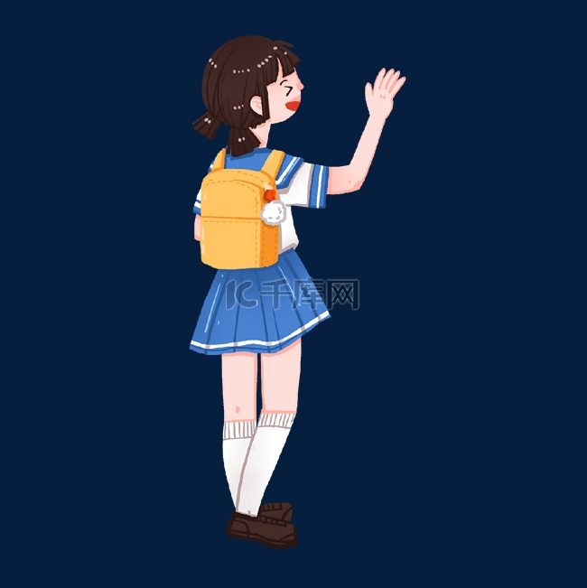 开学季穿校服背书包的小女孩