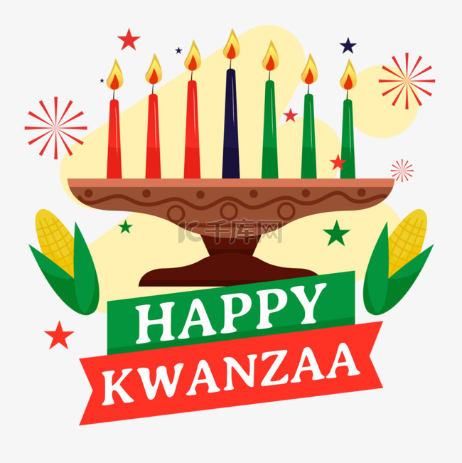 kwanzaa扁平风烛台和玉米