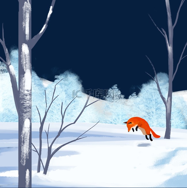 大寒树林动物狐狸