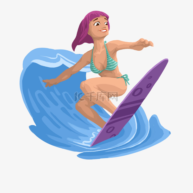 冲浪运动的女孩插画