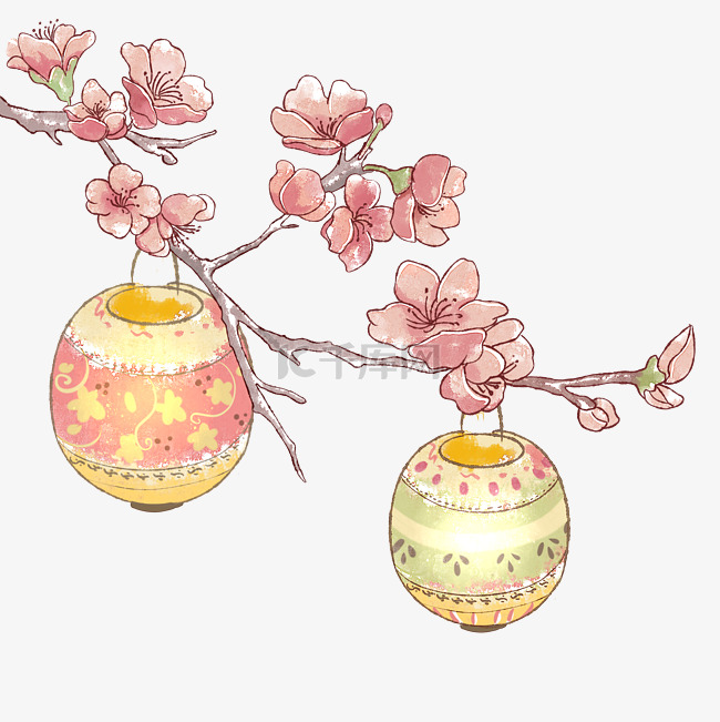 水彩春节装饰花灯笼