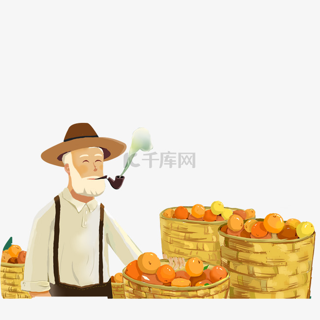 可爱的老爷爷在买桔子免抠图