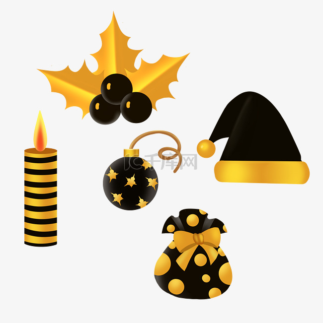 圣诞节黑金蜡烛帽子