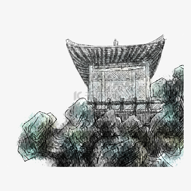 国画古建筑装饰画