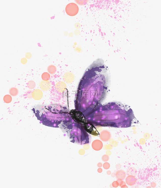 水彩水墨紫色蝴蝶