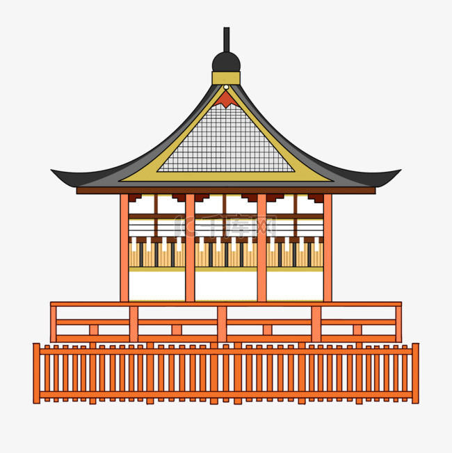 彩色扁平风格日本寺庙建筑