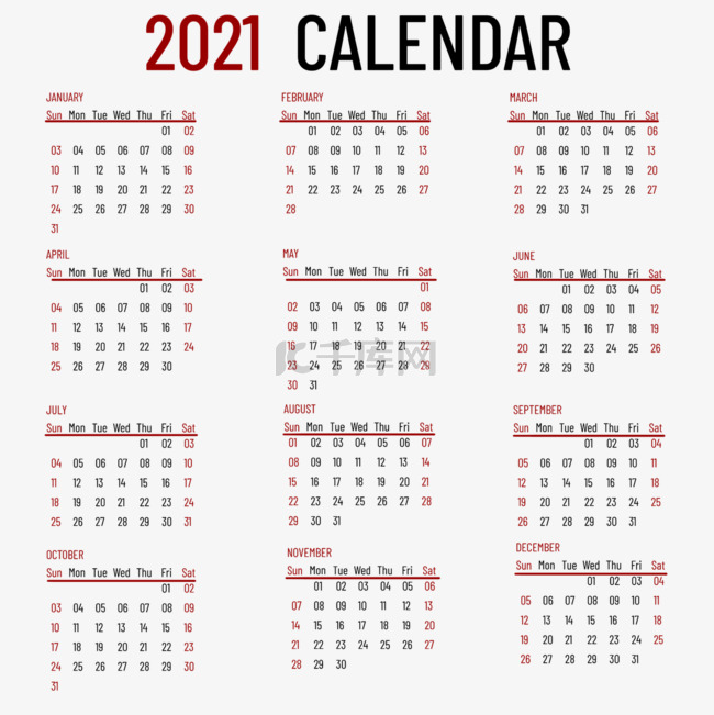 2021calendar红黑色年历