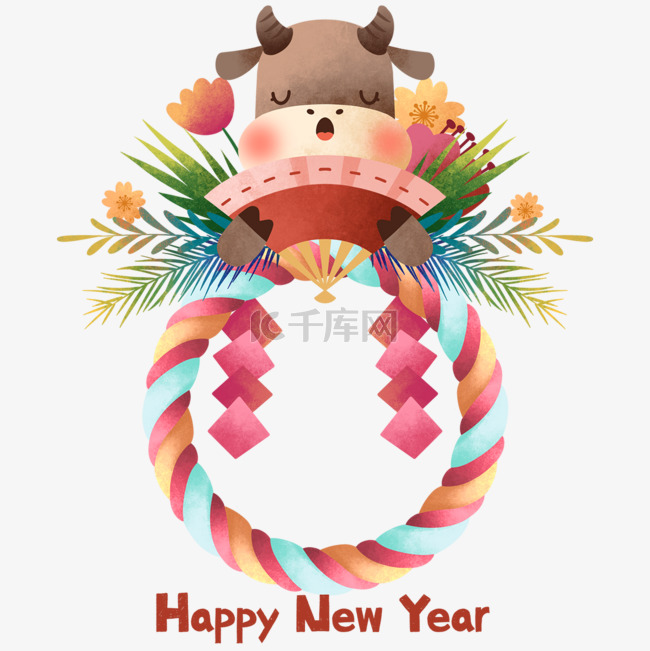 新年快乐可爱水彩牛