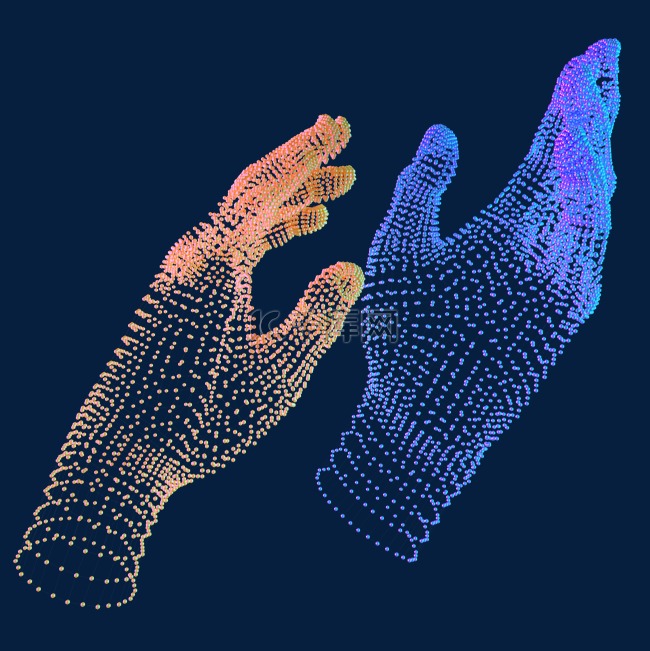 科技智能双手魔幻数据点状黄色蓝