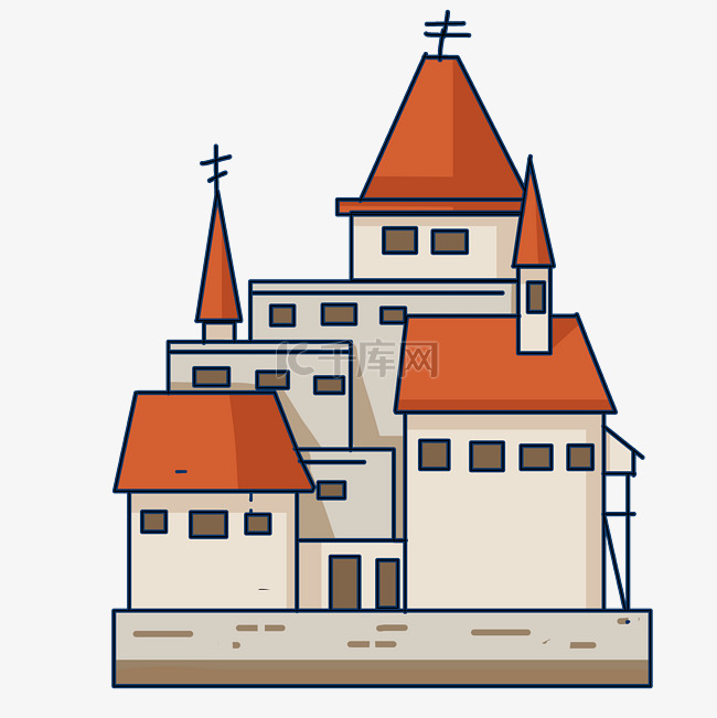 红顶城堡建筑插图