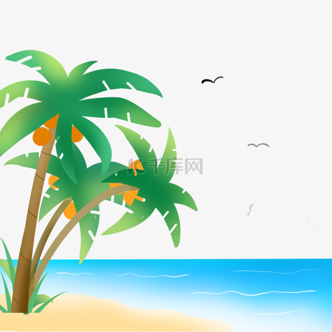 海边度假沙滩矢量插画装饰图案夏天