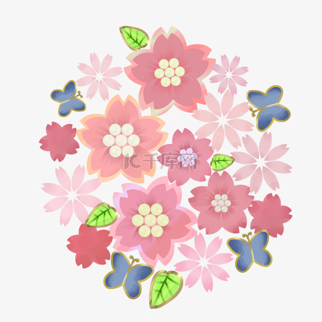 簇拥的樱花花环插画