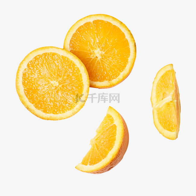 切开随意摆放的水果橙子免抠图