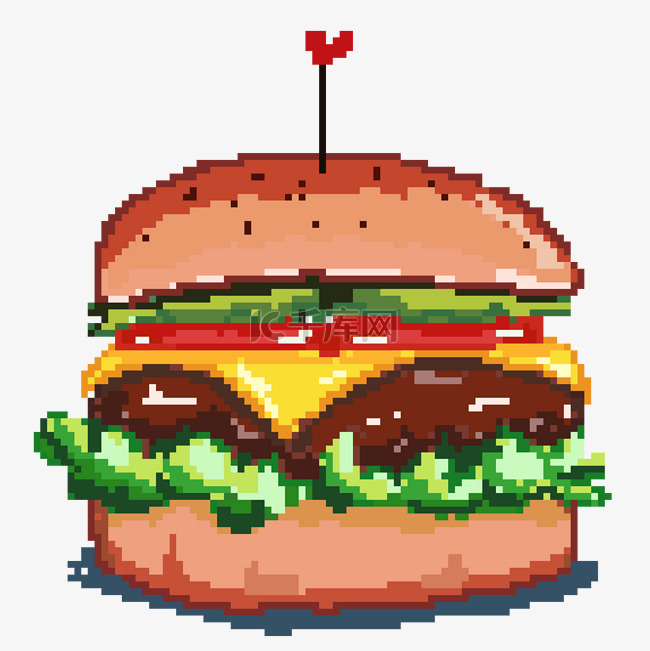 汉堡包像素画插画