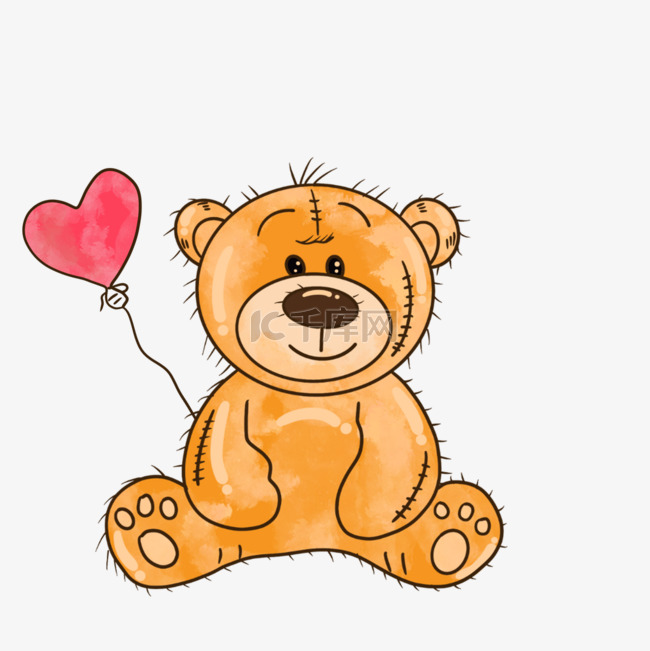 卡通手绘爱心气球泰迪熊插画