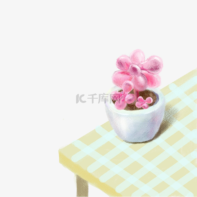 手绘小清新桌面上的粉色多肉植物