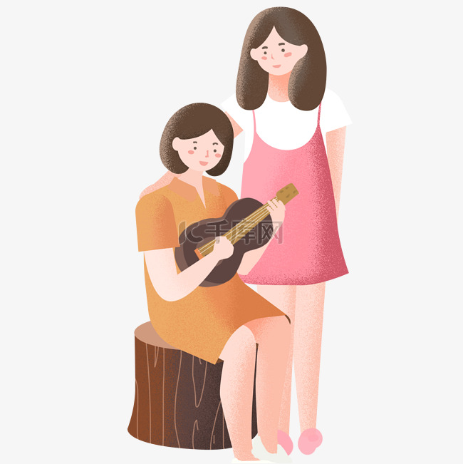 卡通女孩弹吉它乐器
