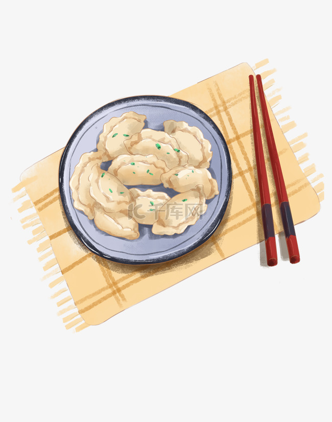 手绘冬天美味饺子