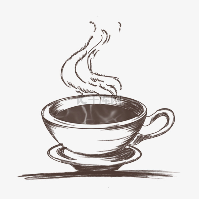 手绘线描热气咖啡杯