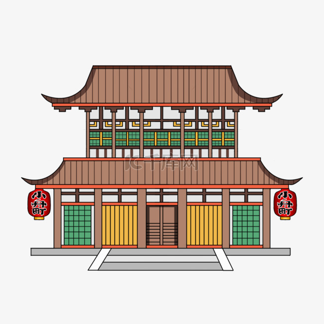 手绘传统风格日本寺庙
