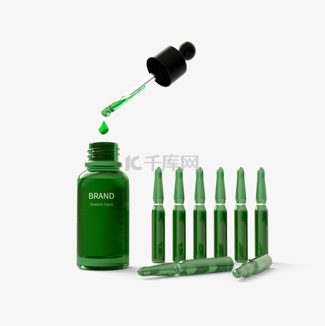 绿色精华瓶子立体元素