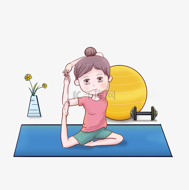 减肥卡通可爱女孩瑜伽素材下载