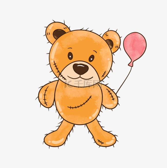 卡通手绘棕色泰迪熊气球插画