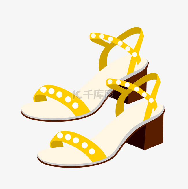 宝石装饰黄色凉鞋