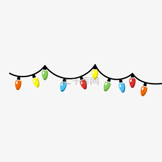 橙黄红绿蓝弯曲黑线单排尖头圣诞