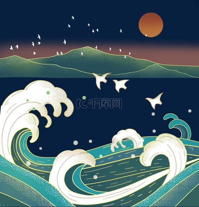 日本浮世绘海浪