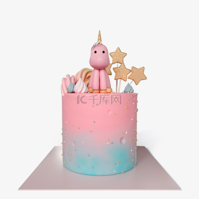 粉色独角兽生日蛋糕3d元素