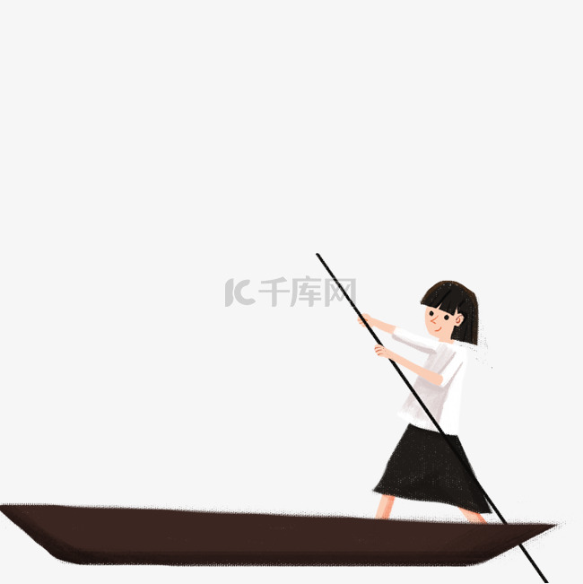 卡通女孩在划船免抠图