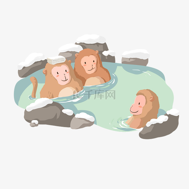 一群猴子泡温泉