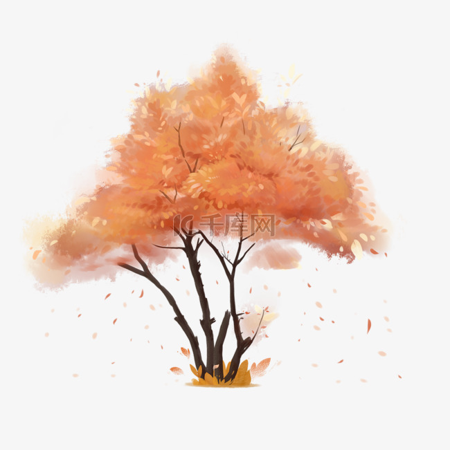手绘水彩秋天树