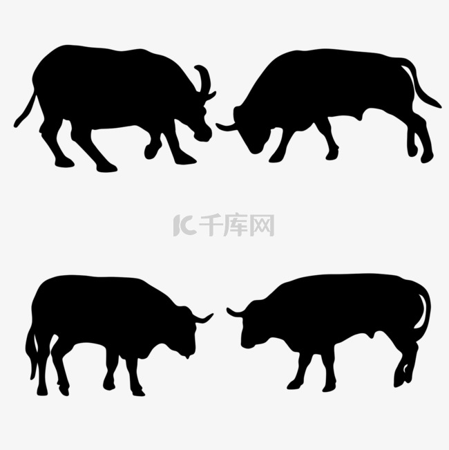 牛年手绘公牛水牛动物剪影
