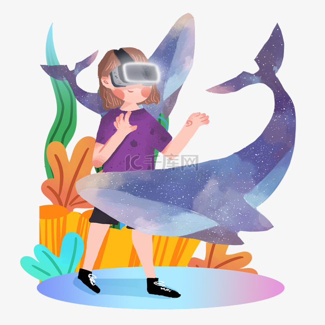 VR科技体验海洋女孩png素材