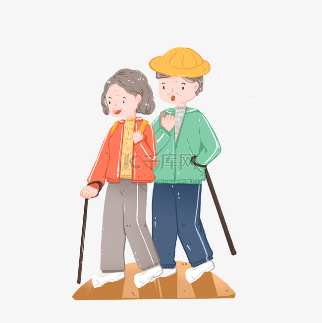重阳节拄拐杖出行的老夫妻