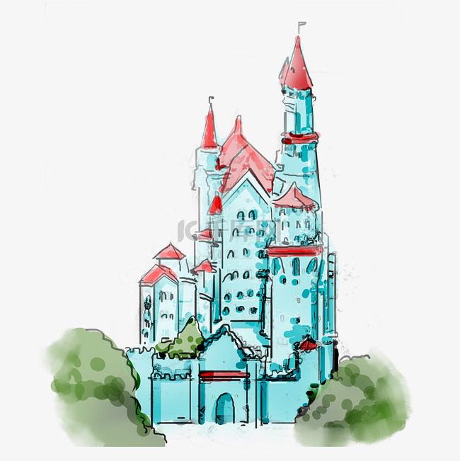 浅蓝色线条城堡