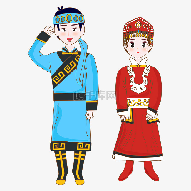 蒙古族服装人物矢量图
