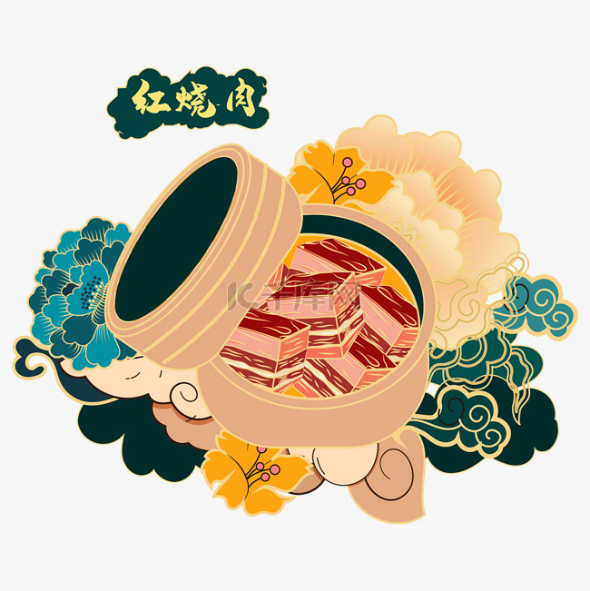 国潮美食红烧肉插画