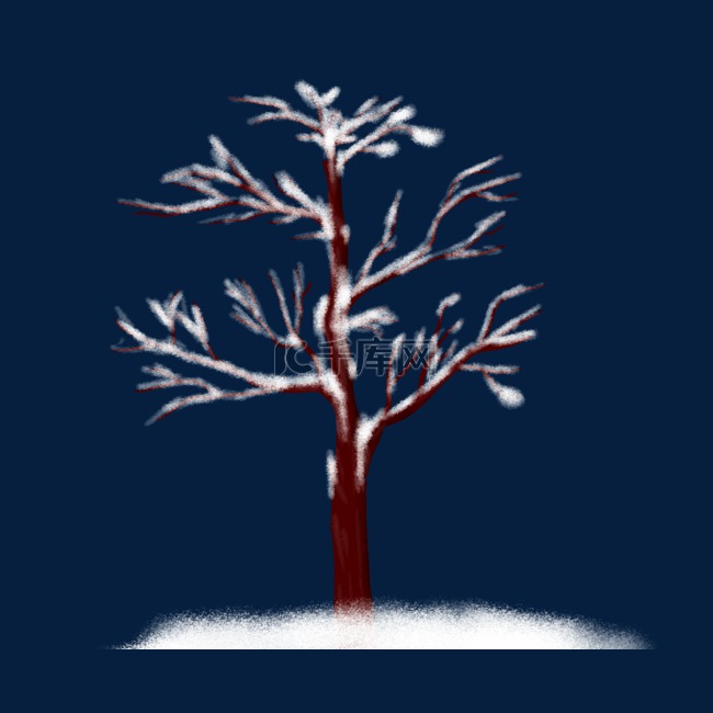 冬天手绘雪中树枝
