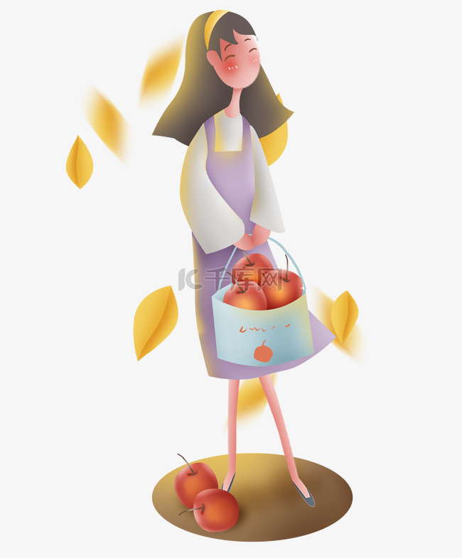 秋天摘苹果的女孩