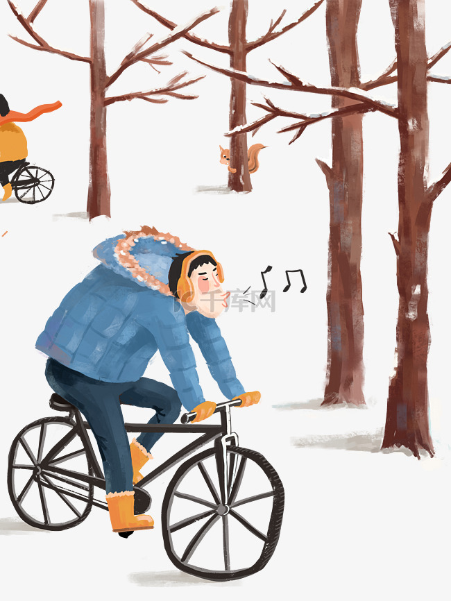 骑自行车冬季树木