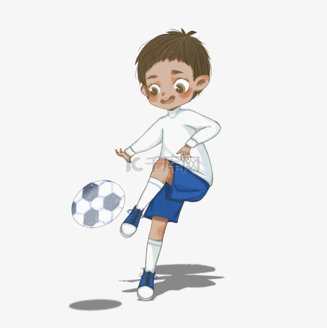 卡通儿童踢足球手绘插画水彩元素