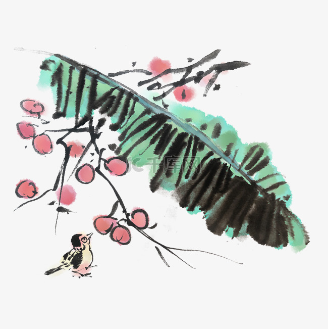 芭蕉树水墨风手绘插画