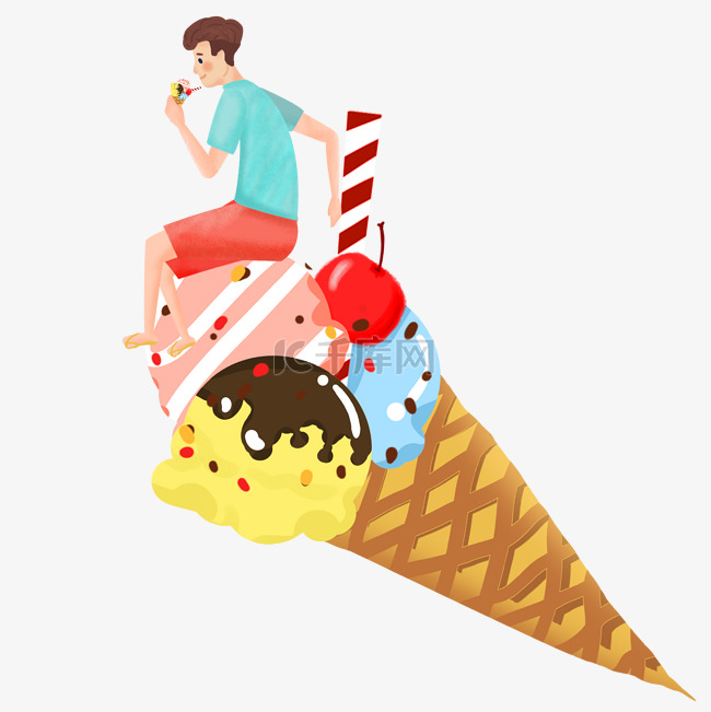 夏季消暑吃冰淇淋的男生