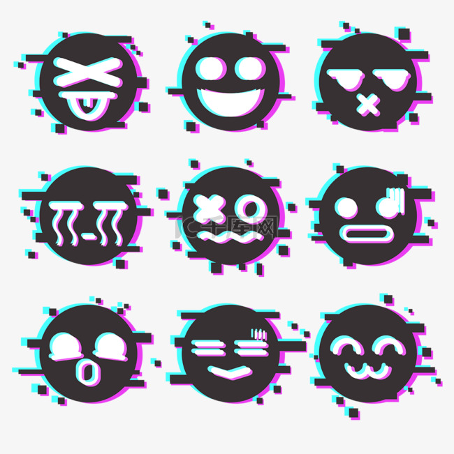 手绘设计glitch风格表情emoji元素