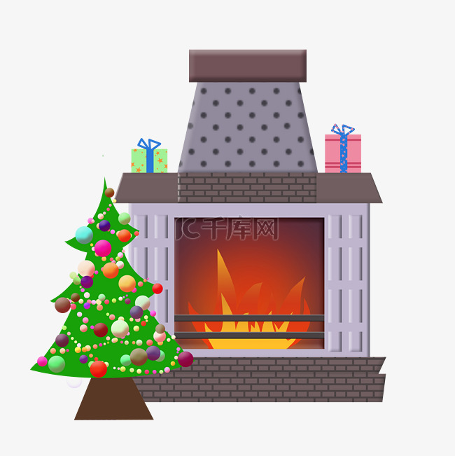 圣诞节圣诞树壁炉