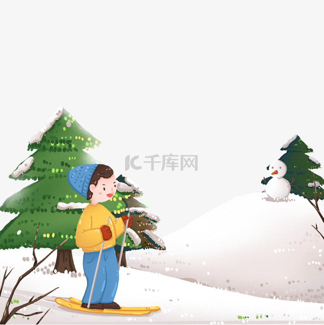 冬季雪坡上的滑雪人物