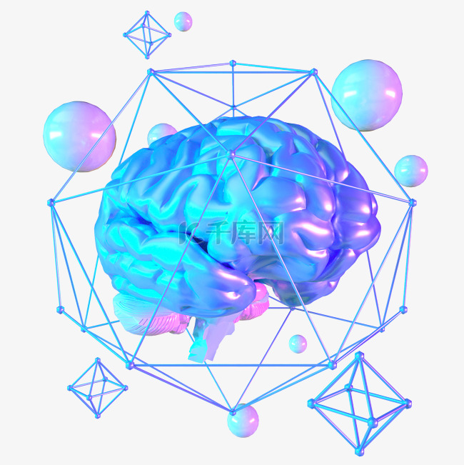 科技智能大脑数据蓝色线框医球菱